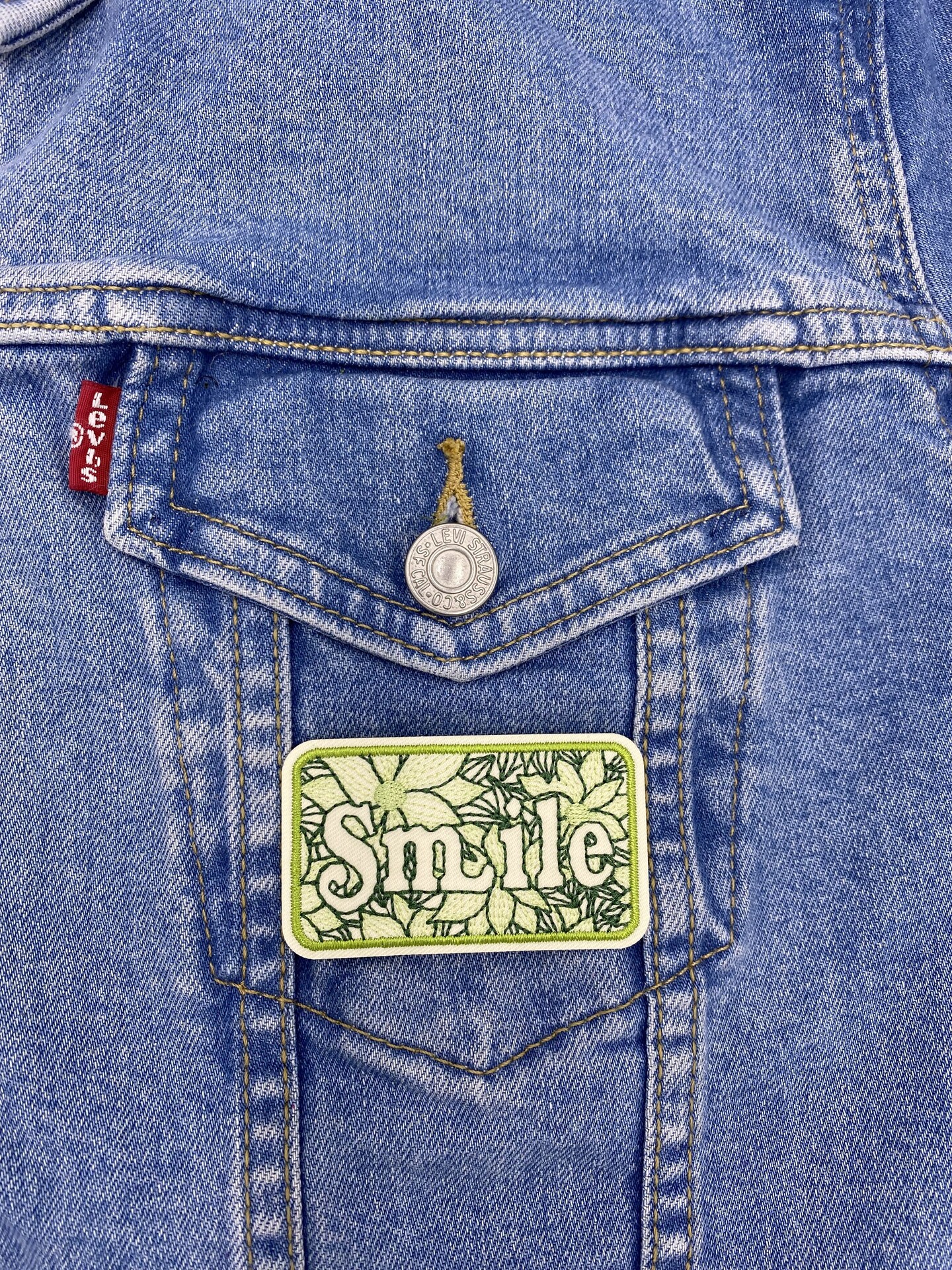 Smile, Green, Words of Affirmation, Embroidered, Iron on Patch