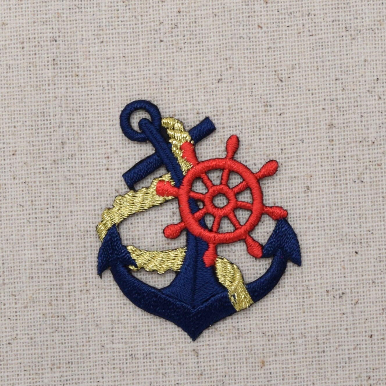 Navy Blue Anchor, Red Ship's Wheel, Nautical, Embroidered Iron on Patch