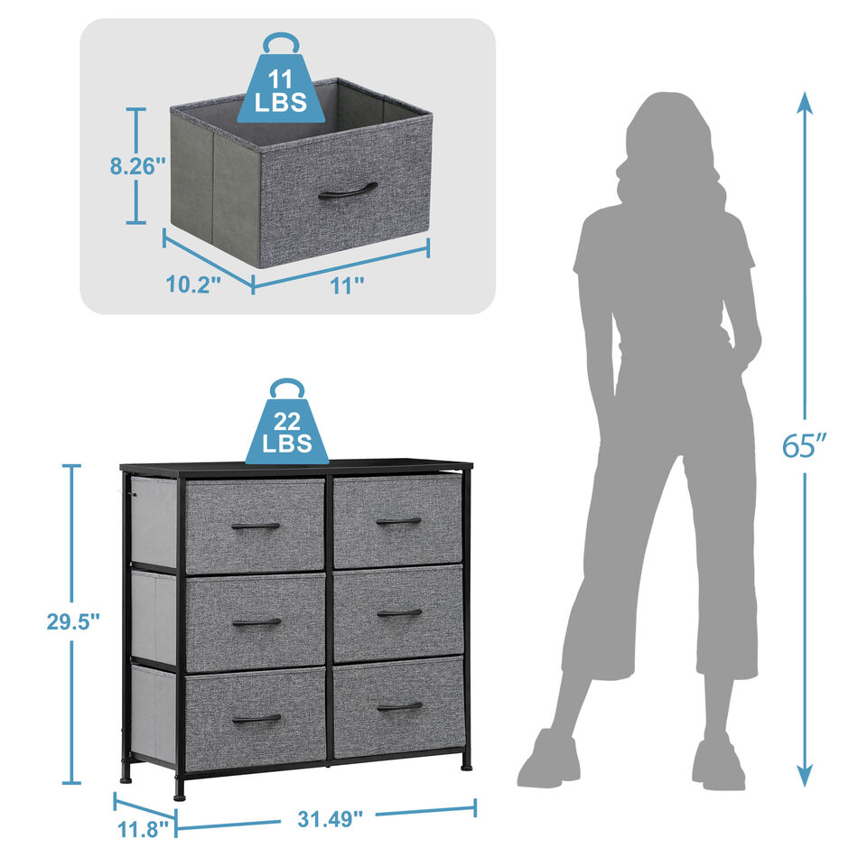 Fabric Dresser for Bedroom Tall Dresser Hallway with 6 Drawers Storage.