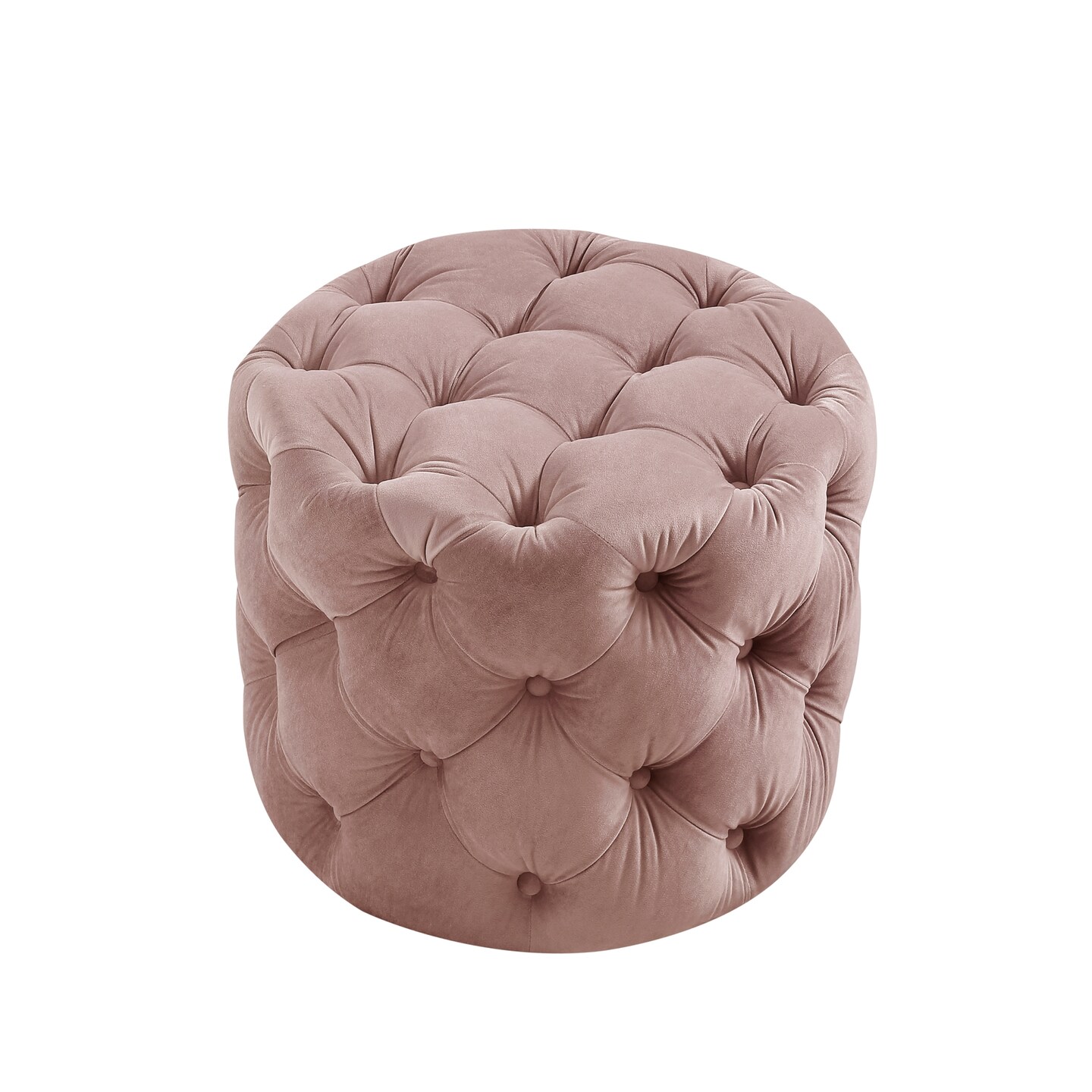 Marianna Linen/Velvet Tufted Allover Upholstered Round Ottoman, 1 Piece
