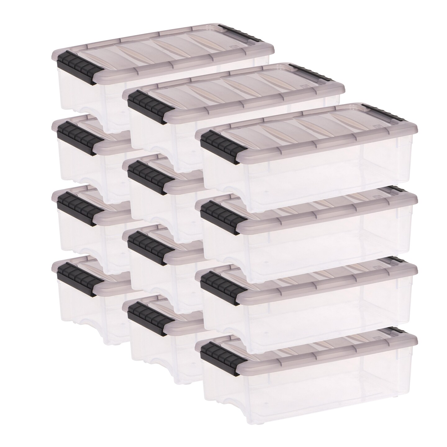 IRIS USA 6 Quart Stack &#x26; Pull Clear Storage Box, Gray, 12 Pack