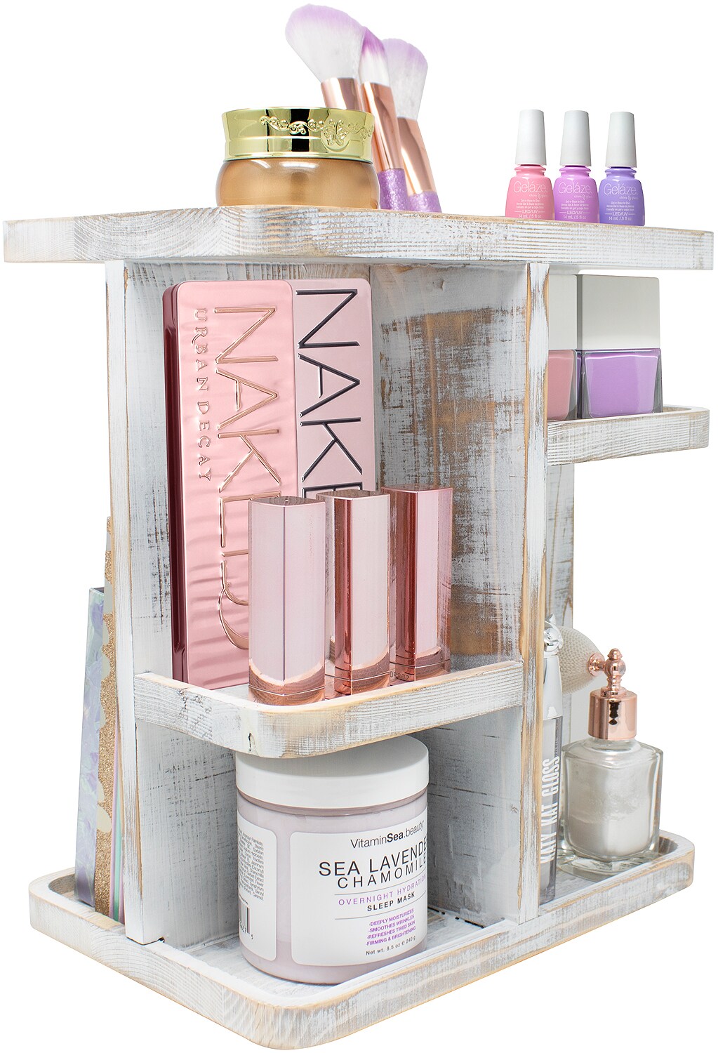 Sorbus 360° Bamboo Rotating Makeup Organizer - Multi-Function Storage Carousel stores Cosmetics, Skin Care, and more - Stylish and functional