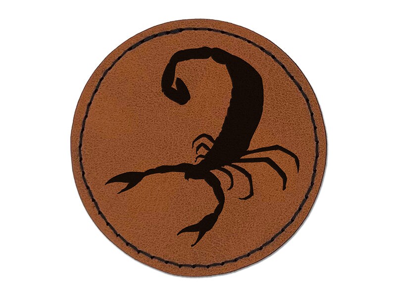 Scorpion Insect Solid Round Iron-On Engraved Faux Leather Patch Applique - 2.5&#x22;
