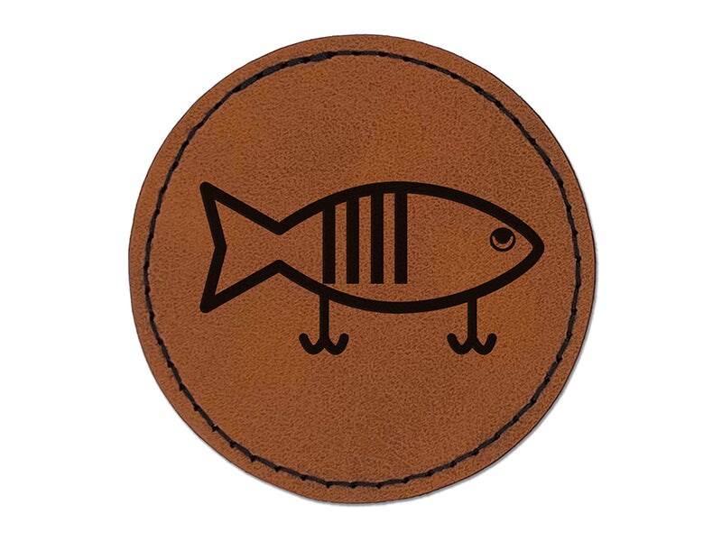 Fishing Lure Round Iron-On Engraved Faux Leather Patch Applique - 2.5&#x22;