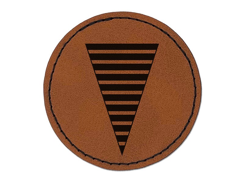 Thin Striped Pennant Round Iron-On Engraved Faux Leather Patch Applique - 2.5&#x22;