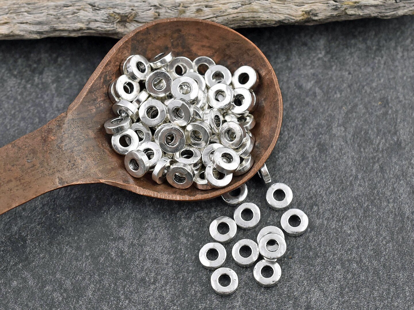 *100* 6x2mm Antique Silver Donut Spacer Beads