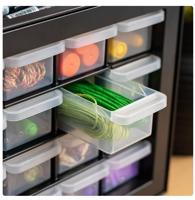 Cabinet with 16 Drawers for Small Parts and Hardware, White
