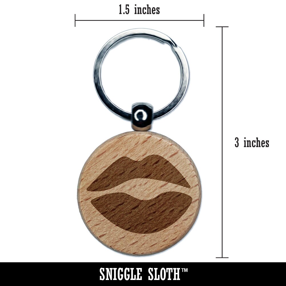 Kiss Lips Engraved Wood Round Keychain Tag Charm