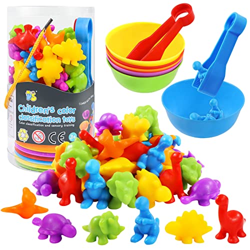 Counting Dinosaur Toys Matching Games with Sorting Bowls Preschool Learning Activities for Math Color Sorting Educational Sensory Montessori STEM Toy Sets for Kids Aged 3+ Years Old Boys Girls
