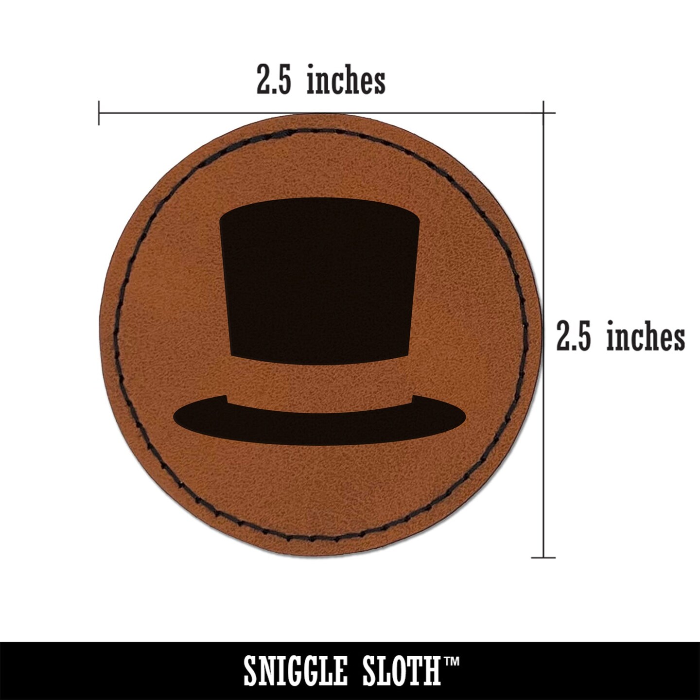 Top Hat Round Iron-On Engraved Faux Leather Patch Applique - 2.5"