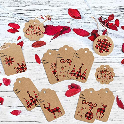 STEFORD Christmas Kraft Paper Gift Tags,120 PCS Christmas Label Gift Tags with 230 feet String