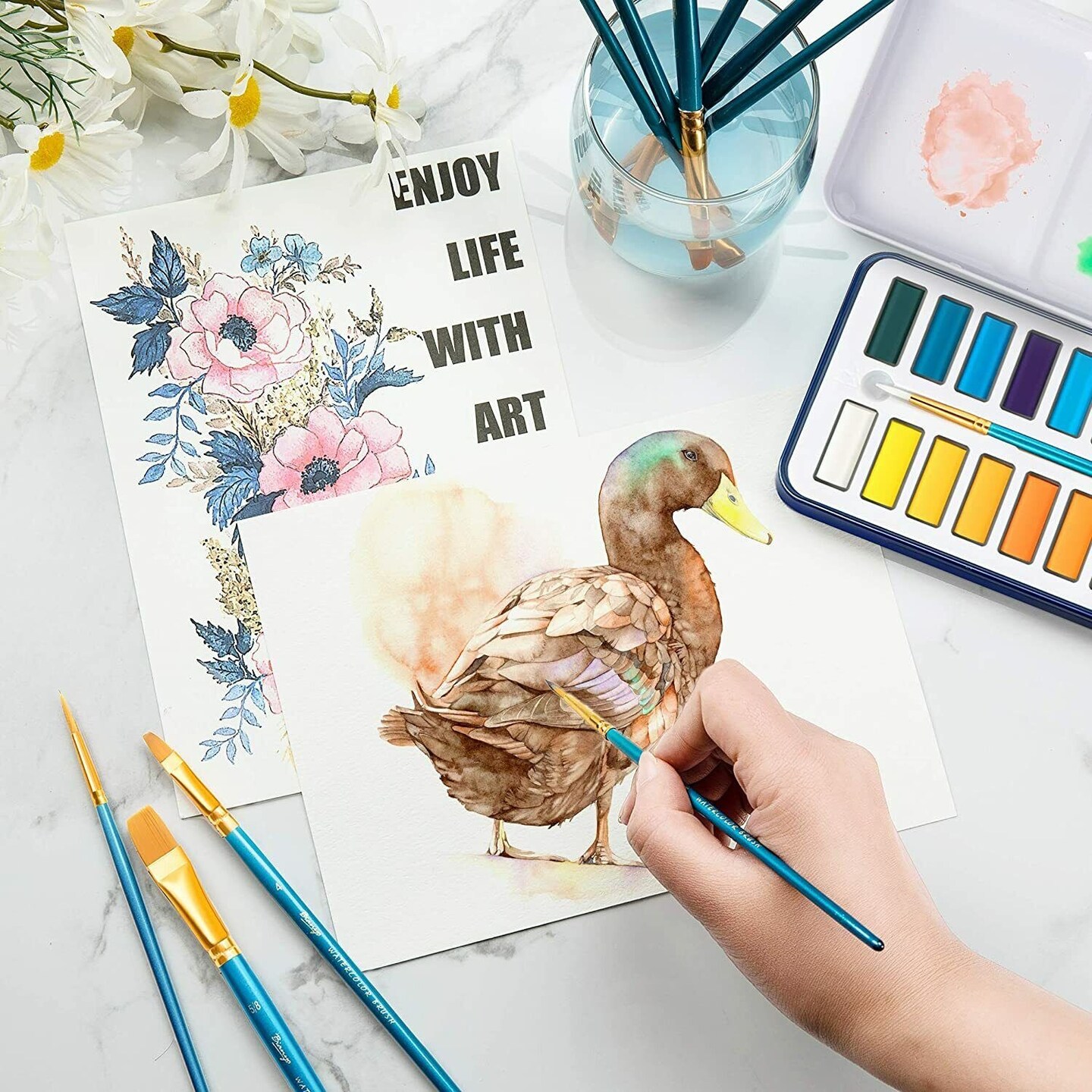 24-Color Watercolor Paint Set with 10 Brushes in Gift Case