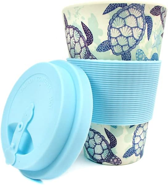 TINYMILLS Sea Turtle 14oz Travel Mug - Eco-Friendly Reusable Plant Fiber Travel Mug