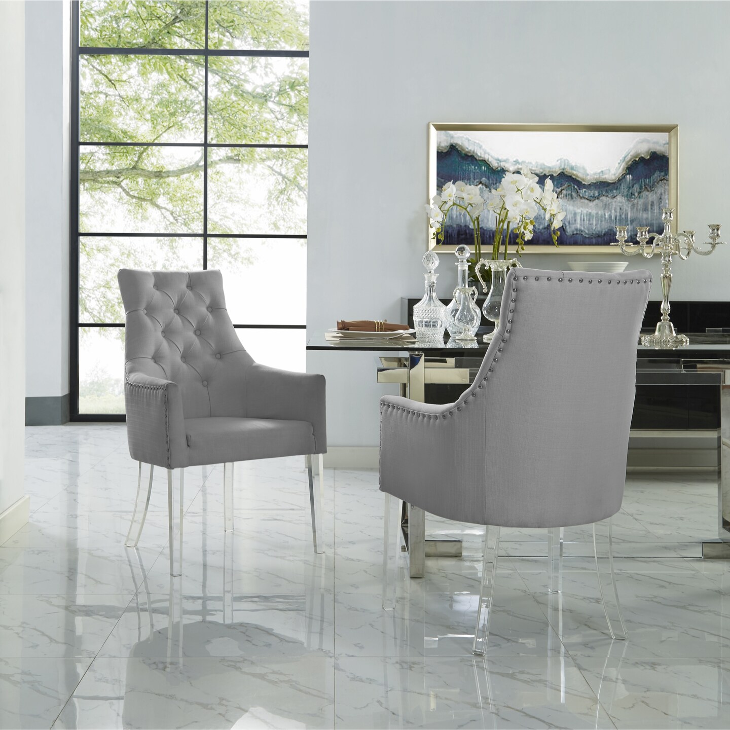 Winona Light Grey Linen Acrylic Leg Dining Chair (Set of 2)