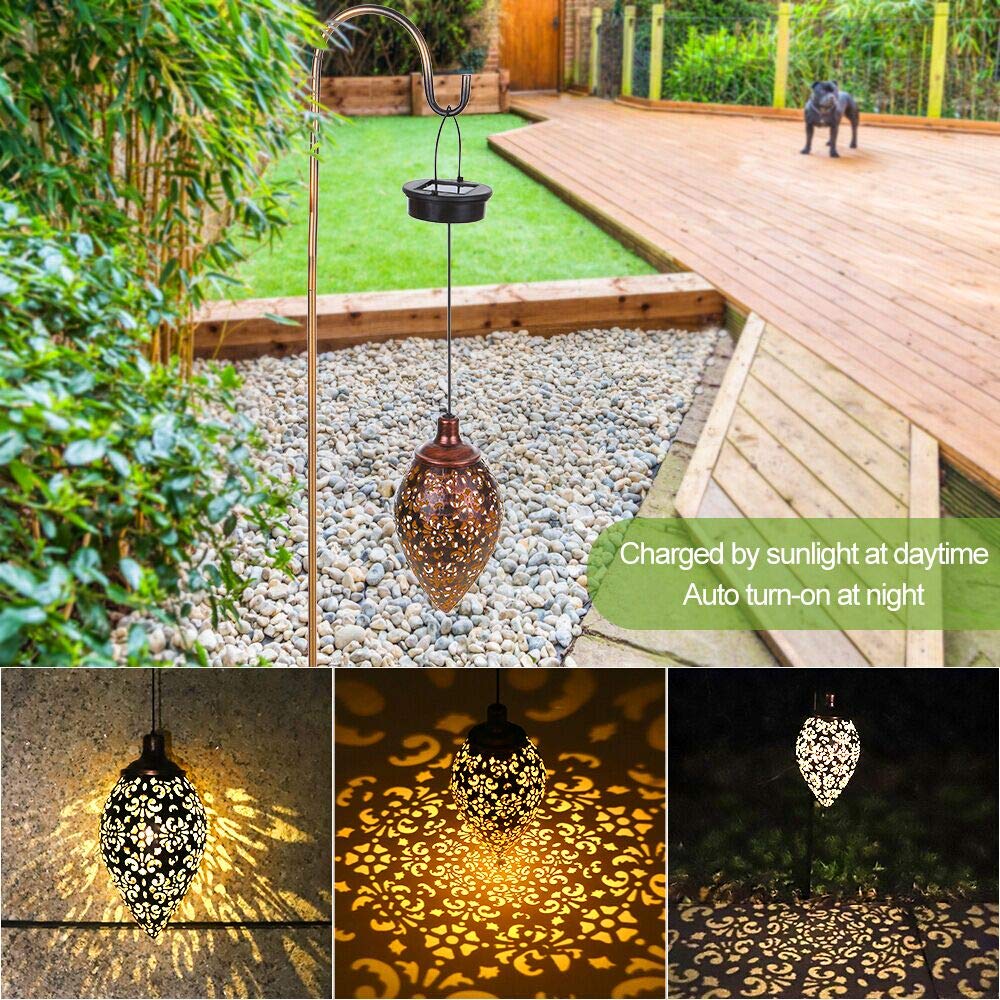 1 Pack Hanging Solar Lights, Solar Lantern LED Moroccan Garden Lights Metal Lamp Waterproof for Outdoor, Patio, Porch Hanging Decor