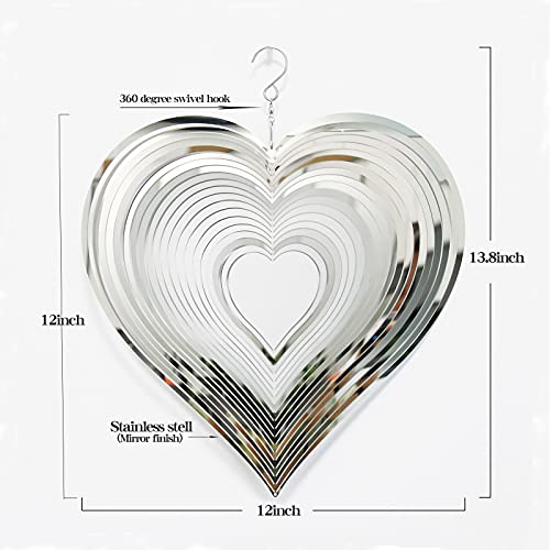 1 Pack Wind Spinner Outdoor Metal Decorations,Silver Heart Wind Spinners for Yard and Garden,Stainless Steel Wind Chimes for Outside Decor,Birthday Gifts for Mom,Mother&#x27;s Day,Aunt Gifts