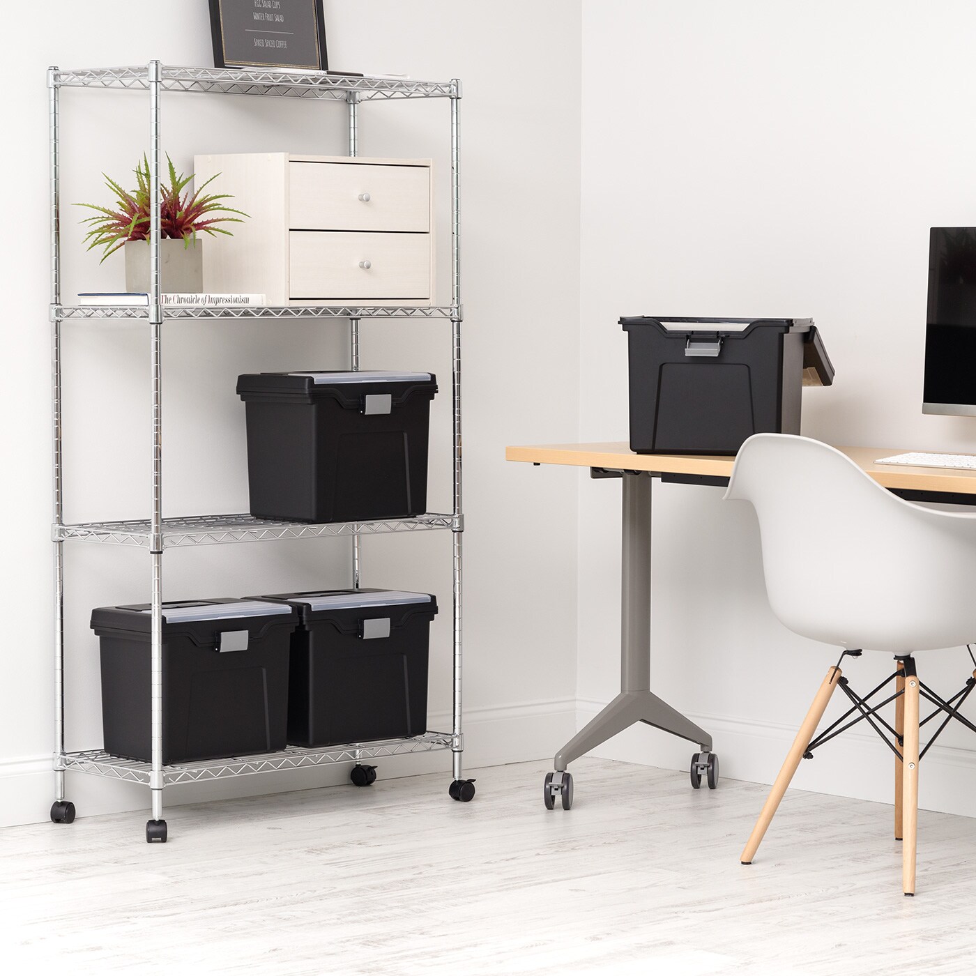 IRIS Portable Letter Size File Box w/Organizer Lid, Black