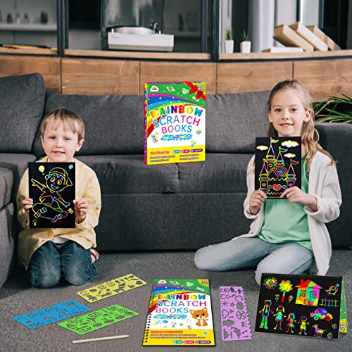 2 Pack Rainbow Scratch Art Set for Kids Drawing Coloring Craft Black Magic Art Supplies Kits for Girls Boys Birthday Party Favor Halloween Craft Toys