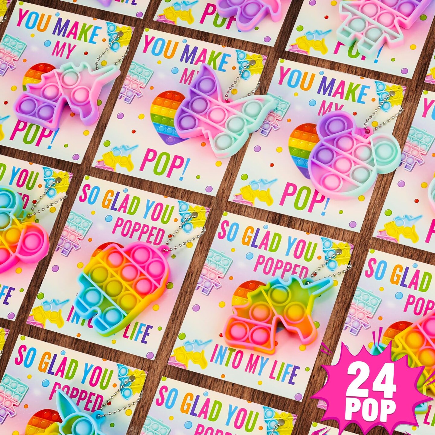 24 Valentines Day Gifts for Kids - Valentines Cards with Pop Bubbles Bulk- Valentine Exchange for Girls Boys School Class Classroom Fidget Toys Party Favors