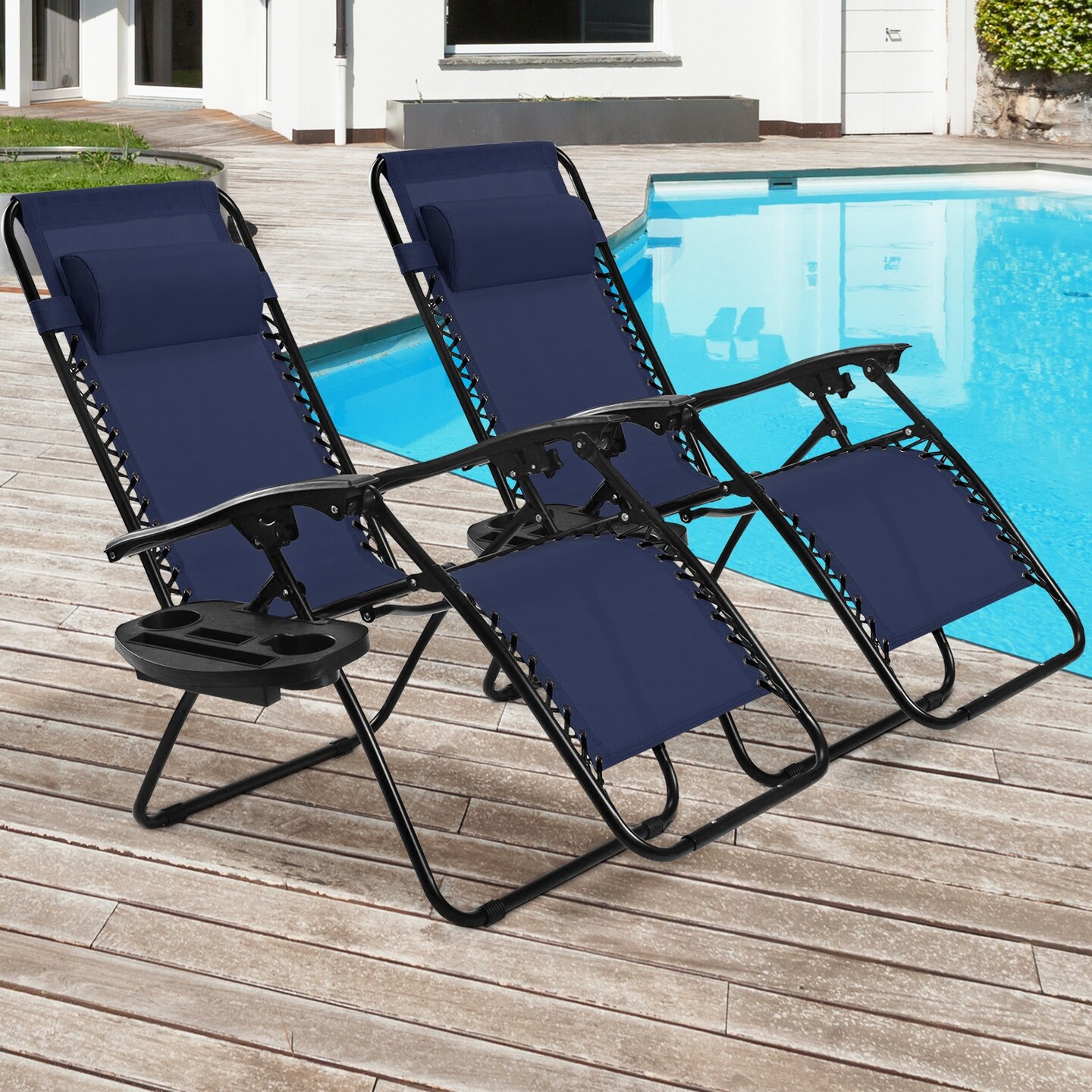 2 Pieces Folding Recliner Zero Gravity Lounge Chair