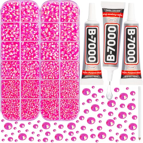 11000Pcs Hot Pink Rhinestones with b7000 Glue for Crafts Clothing Clothes  Fabric Nails, Bright Pink Gems ab Jelly Resin FlatBack Rhinestones for  Shoes Tumblers Flat back Bedazzler Kit with Rhinestones