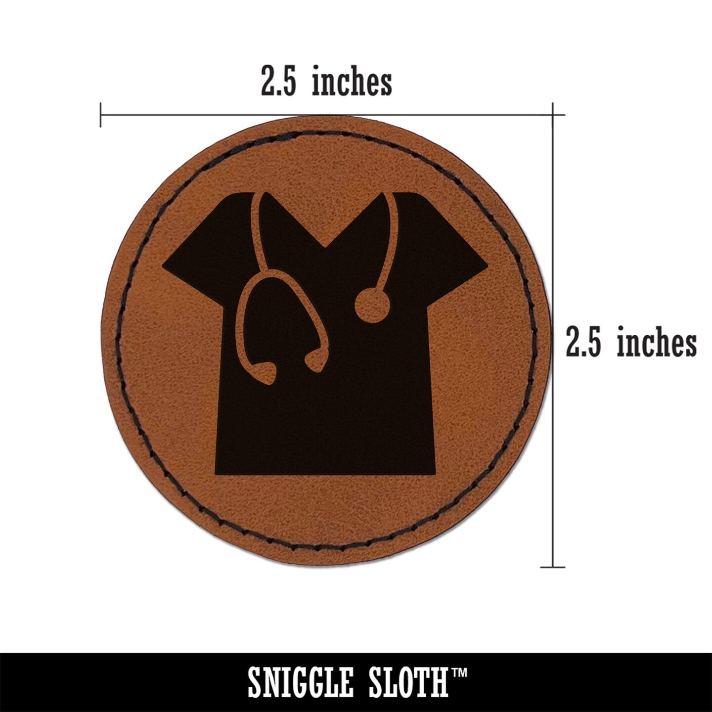 Medical Scrubs and Stethoscope Hospital Doctor Nurse Round Iron-On Engraved Faux Leather Patch Applique - 2.5&#x22;