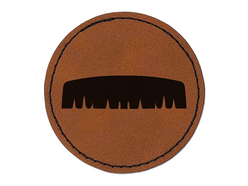 Painter's Brush Mustache Moustache Silhouette Round Iron-On Engraved Faux Leather Patch Applique - 2.5"
