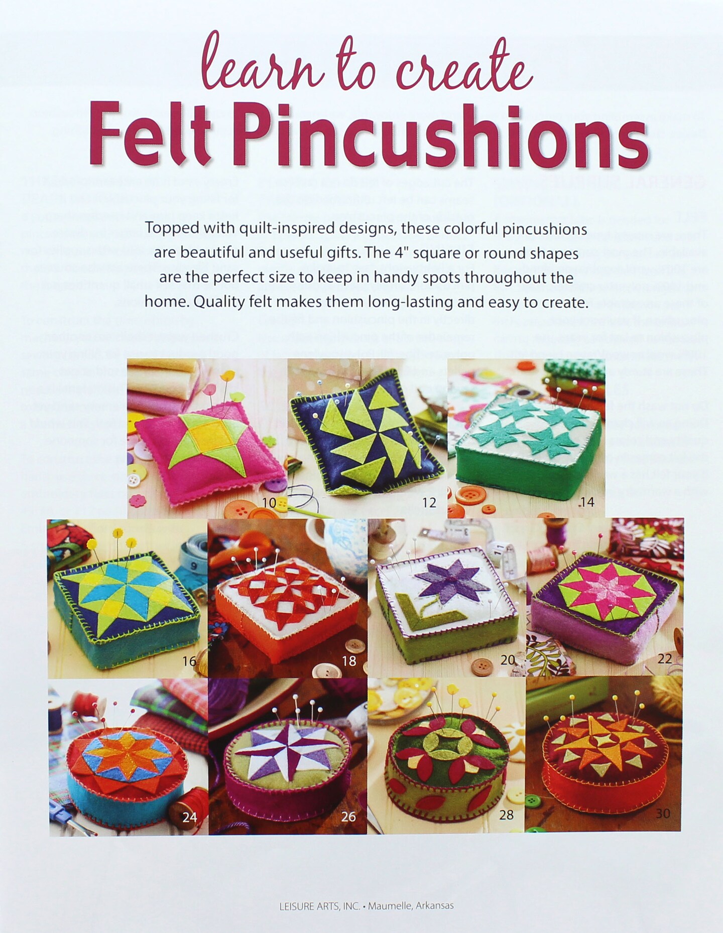 Leisure Arts Learn to Create Felt Pincushions Quilting Book