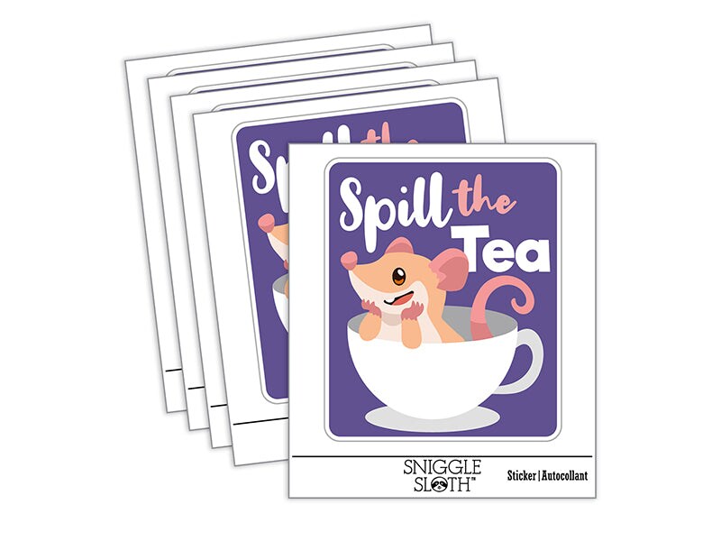 Spill the Tea Gossip Mouse Teacup Waterproof Vinyl Phone Tablet Laptop Water Bottle Sticker Set - 5 Pack