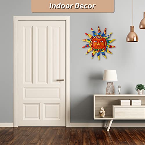 12.7 Inches Metal Sun Wall Art Decor Hanging for Indoor Outdoor Home Garden Colorful Sun Face Sculptures &#x26; Statues Yellow