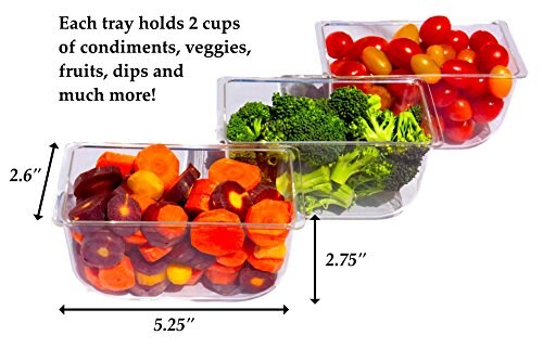 5 Compartment Condiment Server Caddy - Serving Tray Container with 5 Removable Dishes with Over 2 Cup Capacity Each and Hinged Lid | 3 Serving Spoons + 3 Tongs Included