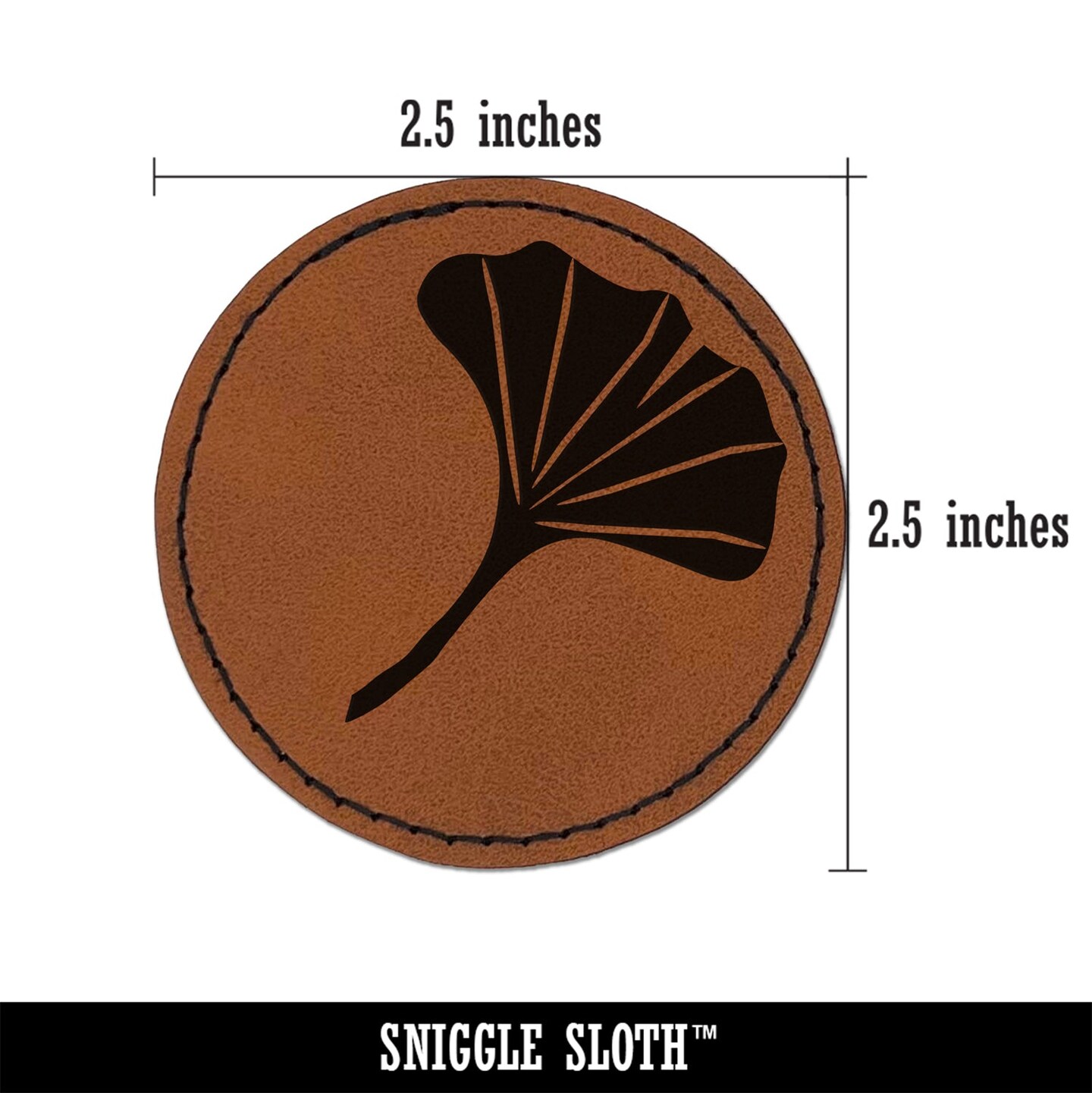 Ginkgo Leaf Round Iron-On Engraved Faux Leather Patch Applique - 2.5&#x22;