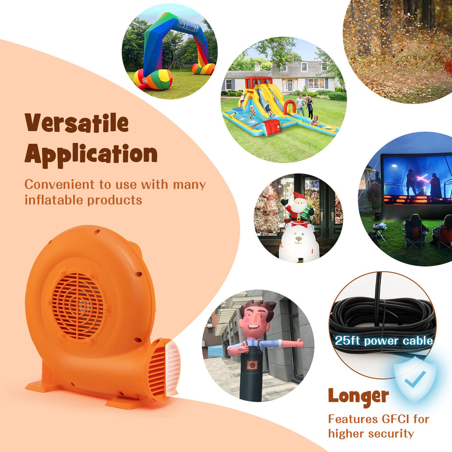Air Blower for Inflatables with 25 feet Wire and GFCI Plug