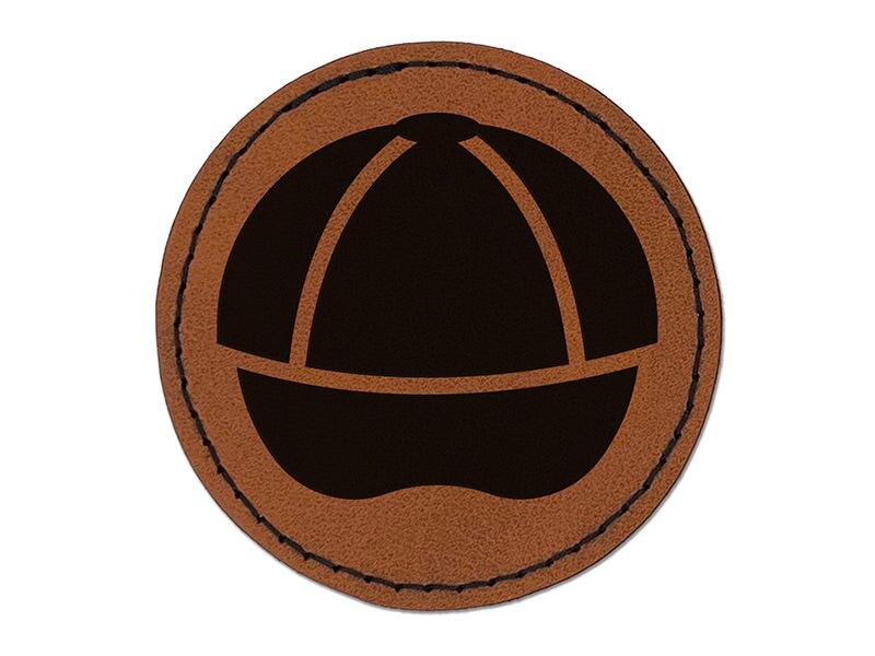 Baseball Cap Hat Round Iron-On Engraved Faux Leather Patch Applique - 2.5&#x22;