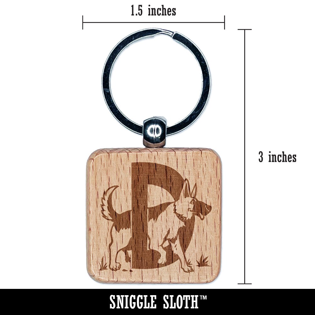 Animal Alphabet Letter D for Dog Engraved Wood Square Keychain Tag Charm