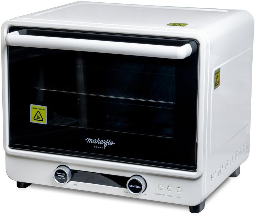 Makerflo 40 L Sublimation Oven for Tumbler, Bottle, Mug| Heat Resistant Gloves, 1 Wire Shelf, 1 Metal Mesh Shelf for Smaller Objects, and 1 Catch Plate | Ideal Gift for Crafters