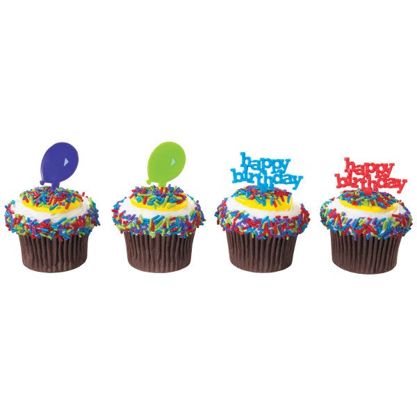 Happy Birthday and Balloons DecoPics&#xAE; Cupcake Decoration, 12ct