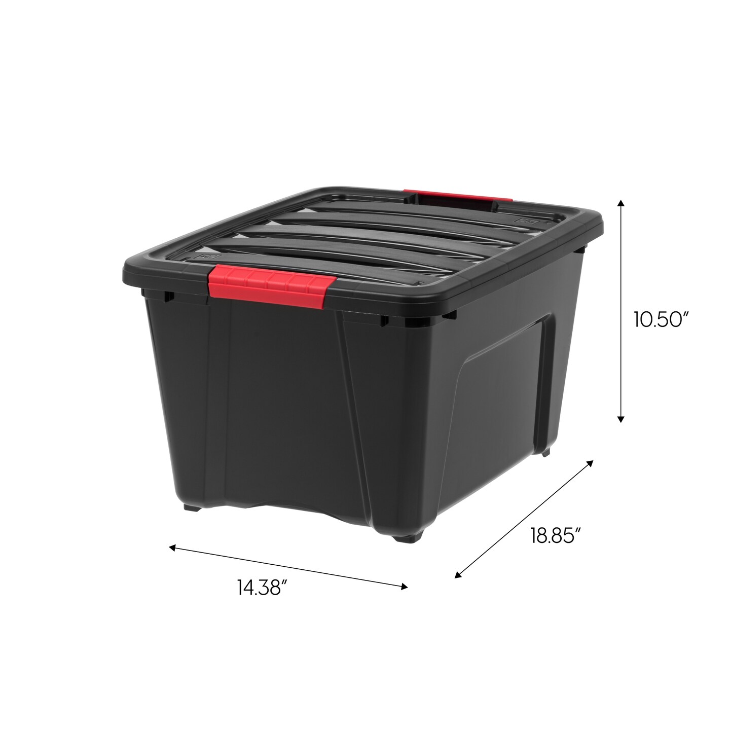 IRIS USA 32 Qt Stackable Plastic Storage Bins with Lids, 4 Pack - BPA-Free, Made in USA - Garage Organizing Solution, Latches, Durable Nestable Containers, Secure Pull Handle - Black