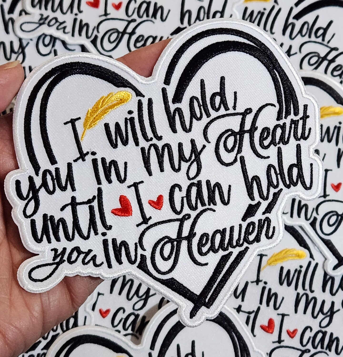 Memorial Collection: Patch Party Club, &#x22;I Will Hold You in My Heart&#x22; 1-pc, Iron-On Embroidered Patch, Sz 4&#x22;, Tribute Patch, Loss Support