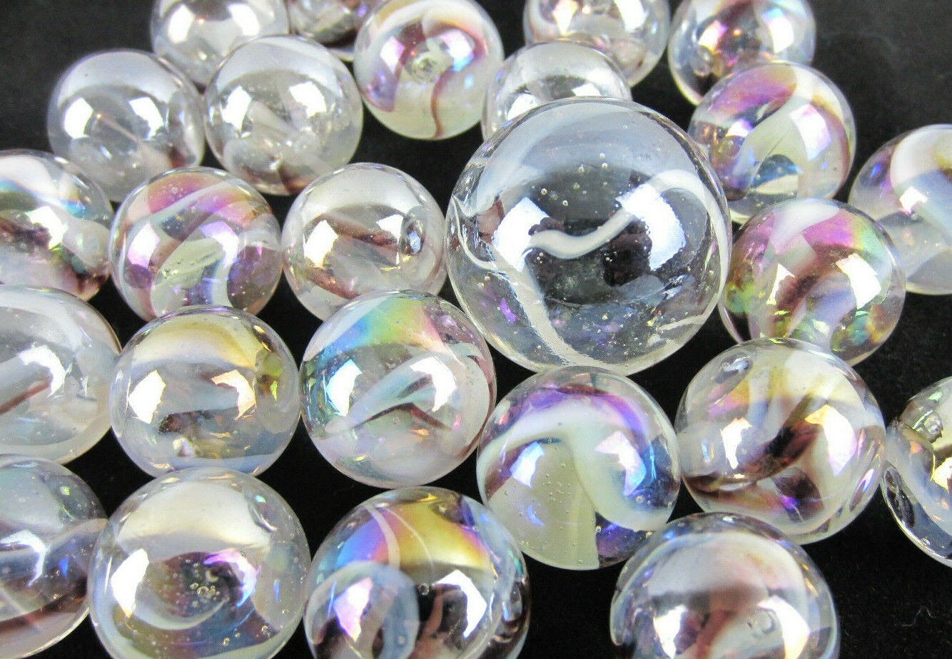 25 Glass Marbles POLAR BEAR Translucent Brown/White Game Pack Shooter Swirl