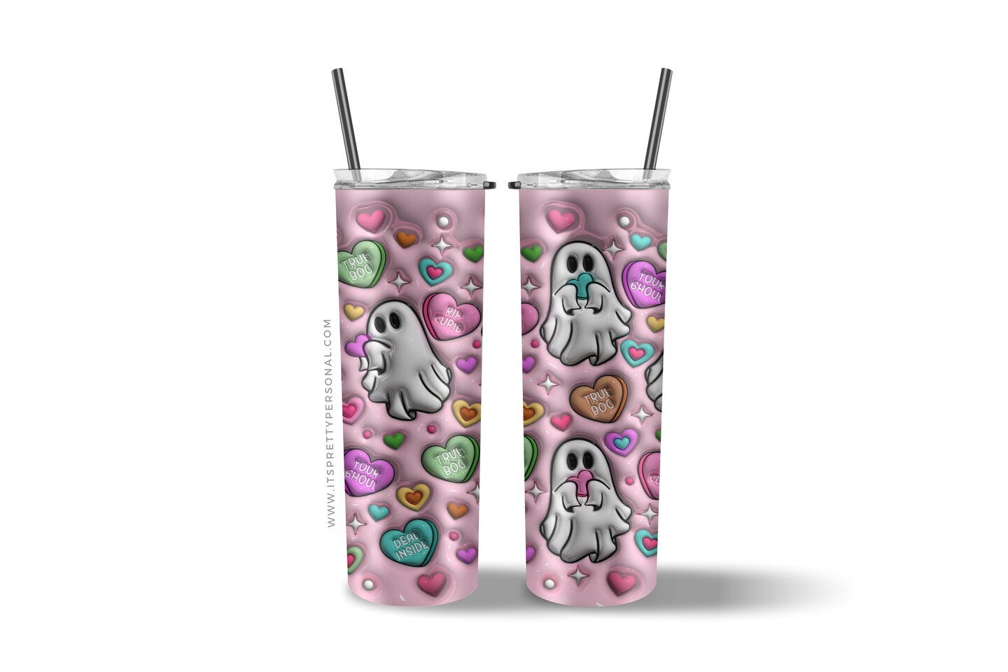 #288 CLEAR- 20oz -Valentine Ghost 9.4&#x22; x 8&#x22; Pattern Vinyl Wrap