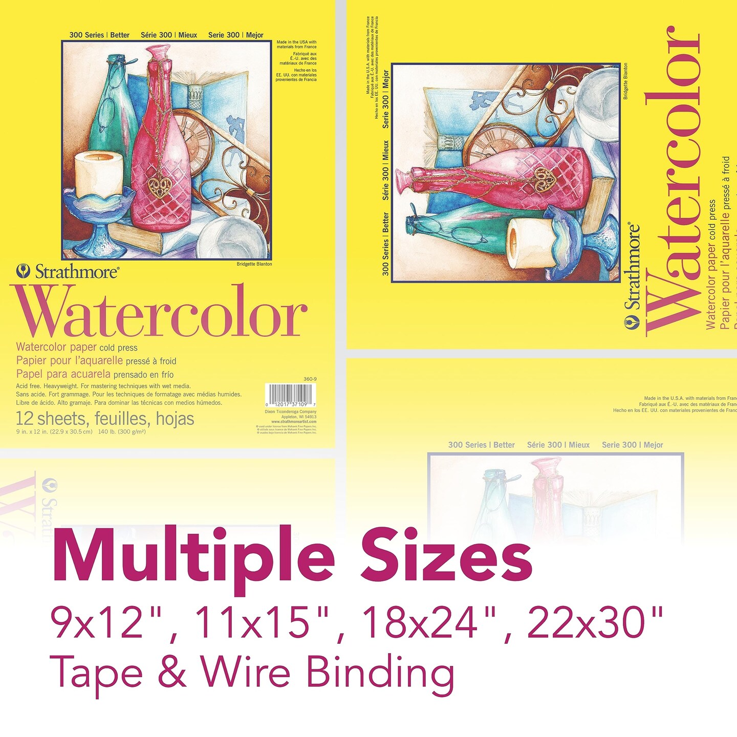 12 Sheets Watercolor Paper Pad, Tape Bound, 11x15 inches,  (140lb/300g) - Artist Paper for Adults and Students - Watercolors, Mixed Media, Markers and Art Journaling