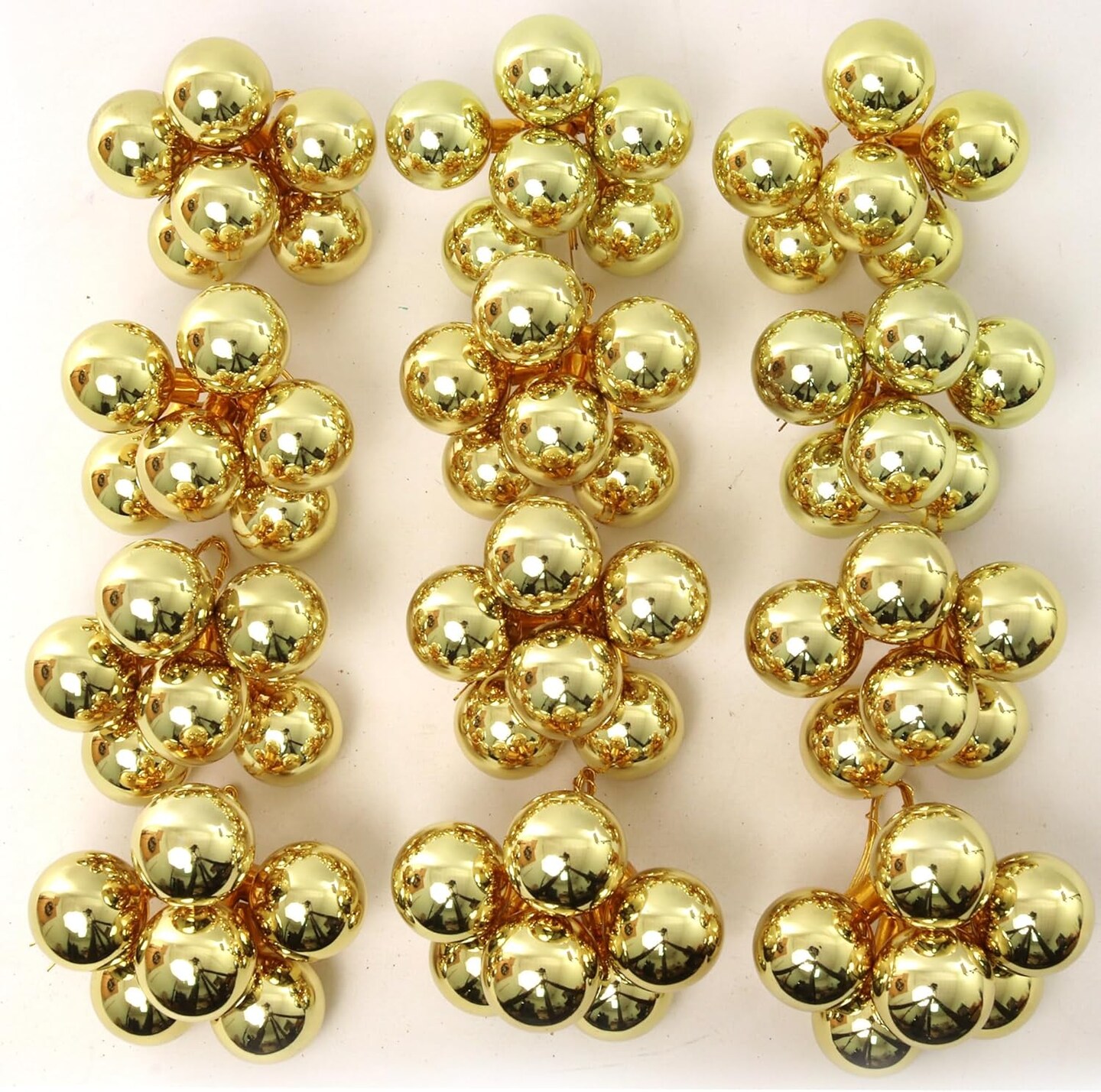 35mm Gold Glass Ball Ornament Clusters, Set of 6 - Elegant Holiday Décor, Perfect for Trees & Wreaths - Christmas Seasonal Charm - 2024 Christmas Collection, Floral Home by Artificial Flowers
