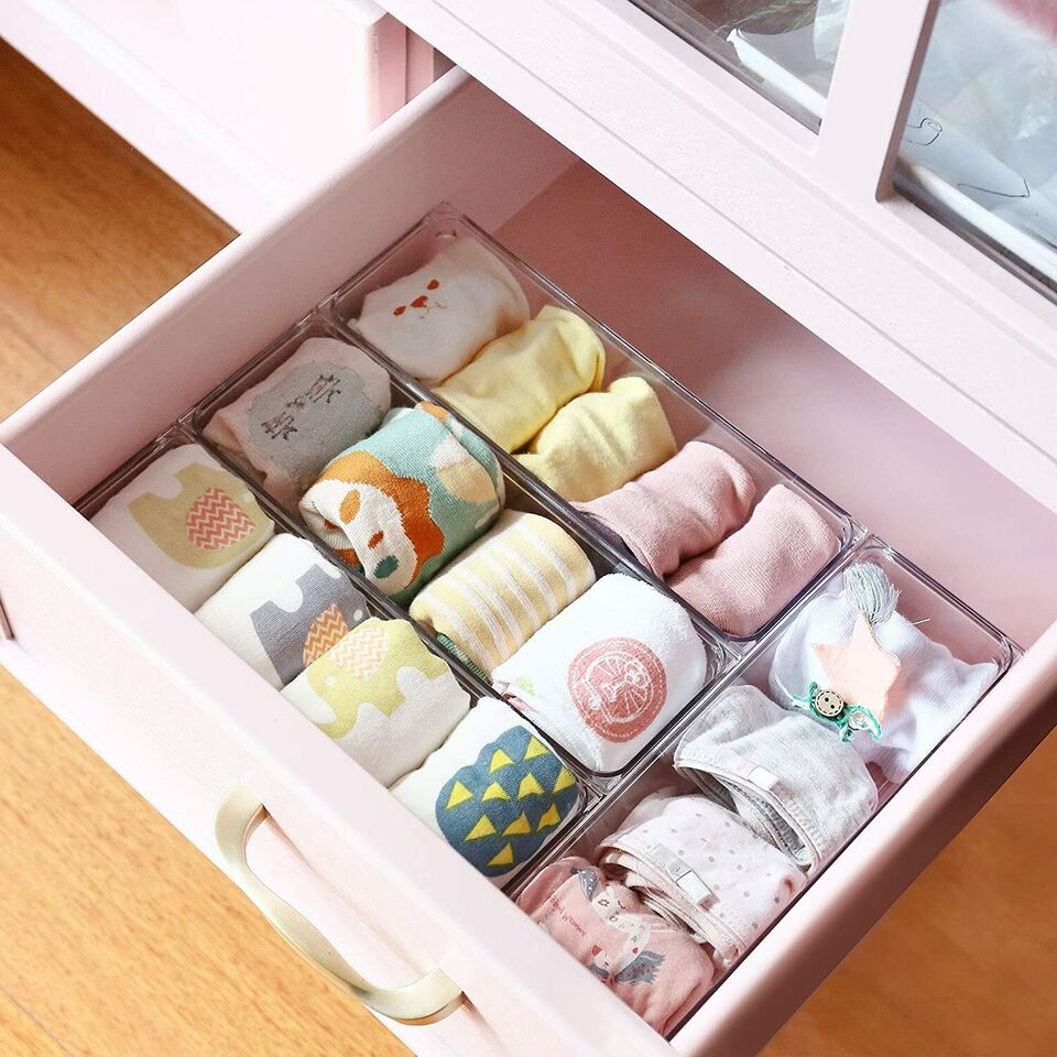 8Pcs Clear Plastic Drawer Organizers Storage Tray