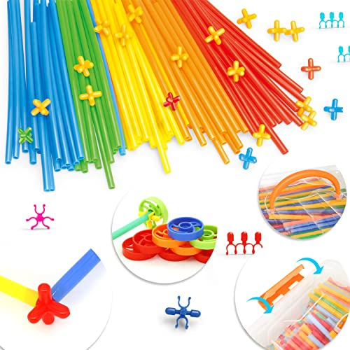 600 Pieces Constructor Toys STEM Building Toy Interlocking Plastic Engineering Thin Tube Blocks Educational Kit for 3 4 5 6 7years Kids Boys and Girls Gift