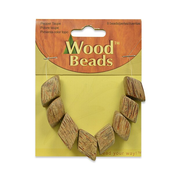 6 Packs of Slanted Square Wood Beads - Pepper, Taupe - 8 pcs.