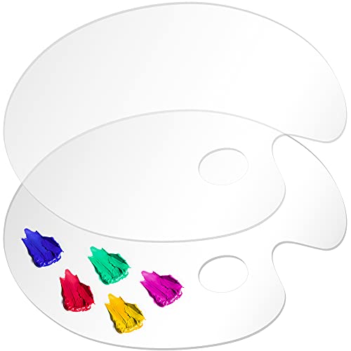 2 Pieces 15.7 x 11.8 Inches, Clear Oval-Shaped Non-Stick Acrylic Oil Paint Mixing Tray, Comfortable to Hold & Easy to Clean, for DIY Art Painting Plate (Big Size)