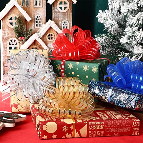 24 Pieces Pull Bow Large 6 Inch Organza Pull Bow Present Wrapping Pull Bow with Ribbon for Gift Wrapping Baskets Wedding (Multicolored)