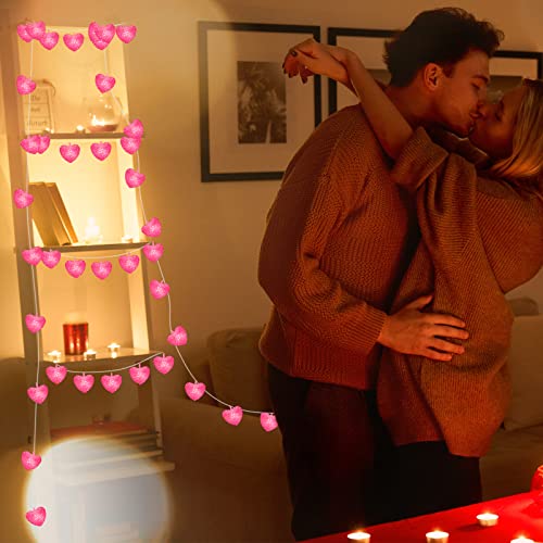 16 Feet/ 5 m 20 LED Heart String Lights Valentine&#x27;s Day Heart Plastic Light Set Battery Operated Fairy String Lights for Valentines, Wedding, Christmas, Birthday Party Decor (Pink)
