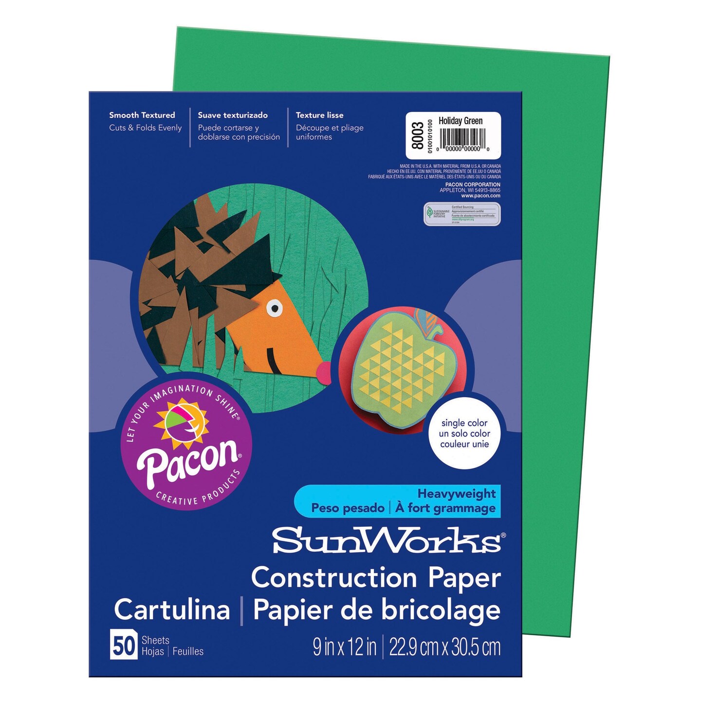 Construction Paper, Holiday Green, 9&#x22; x 12&#x22;, 50 Sheets Per Pack, 10 Packs